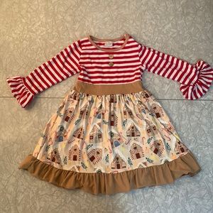 Girls Size 5 Christmas Gingerbread House Dress